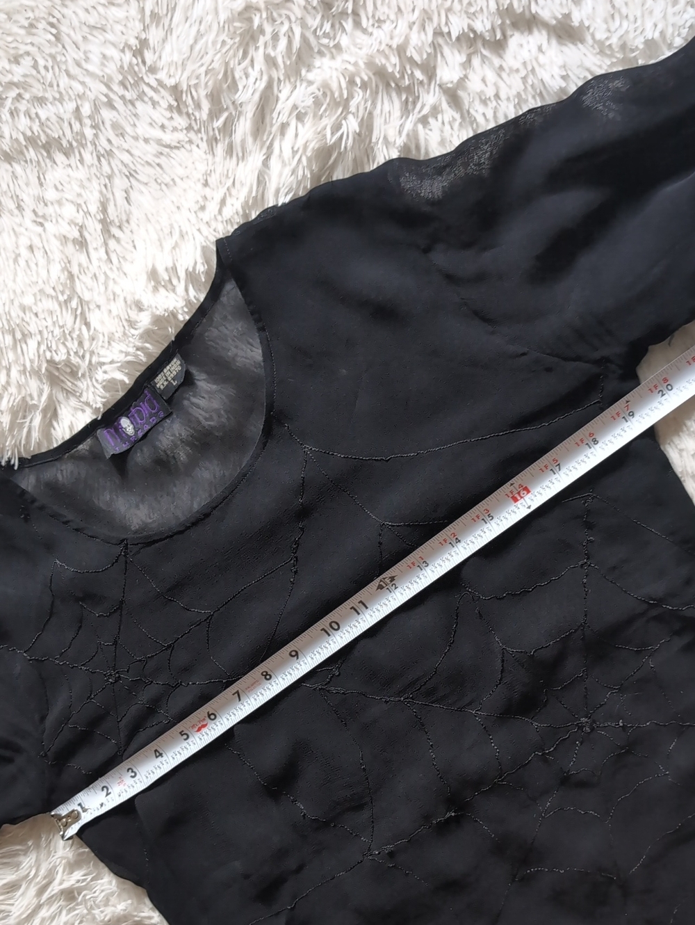 90s Morbid Threads Spiderweb Embroidery Sheer Vintage Hot Topic Black Top Large - Picture 10 of 12